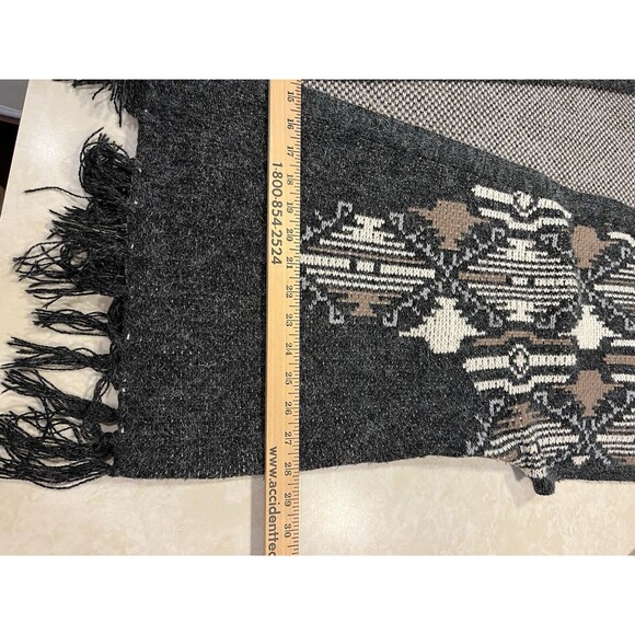 Sioni Open Front Sweater Sz 1X Gray Southwestern Native Geometric Aztec Fringe - Picture 12 of 13